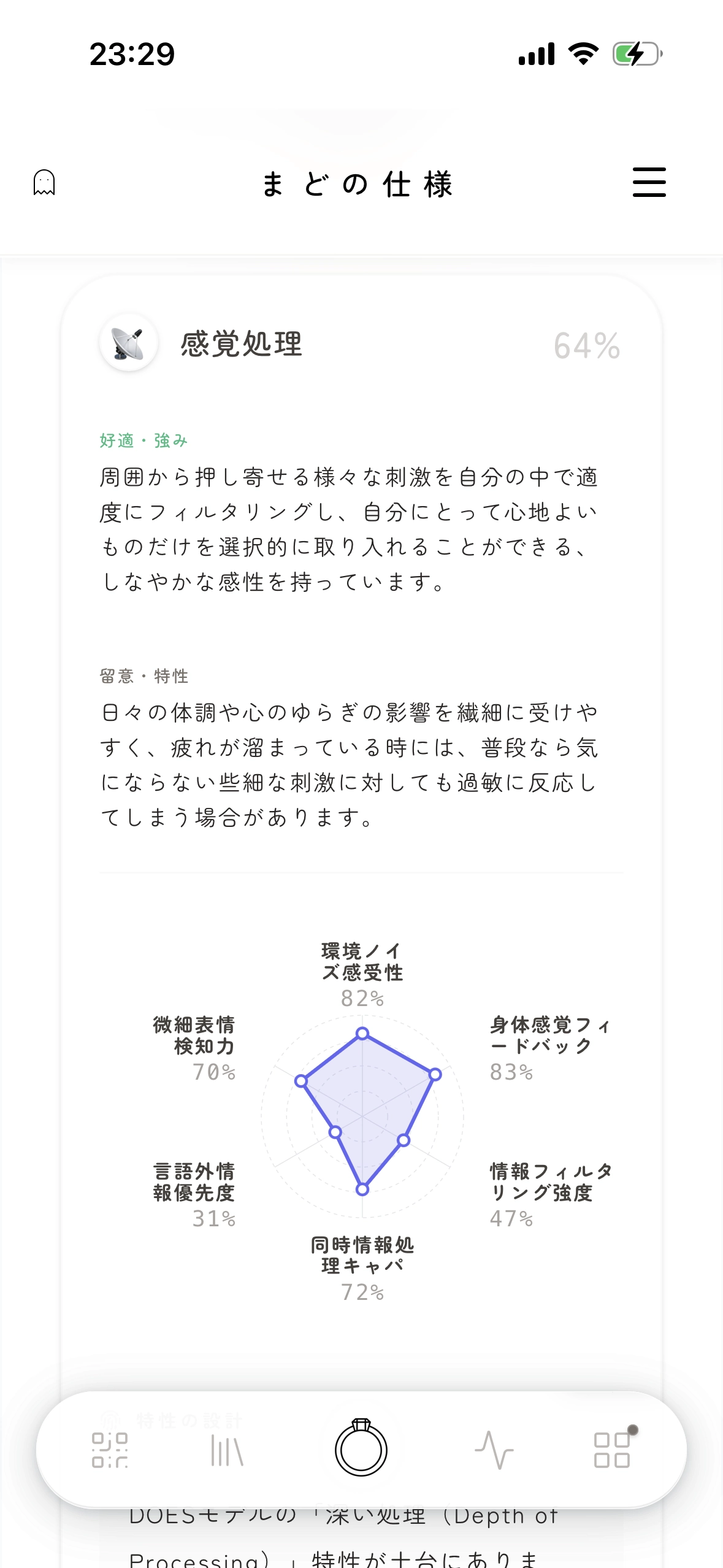 MADOアプリの30パラメータによる数値化画面